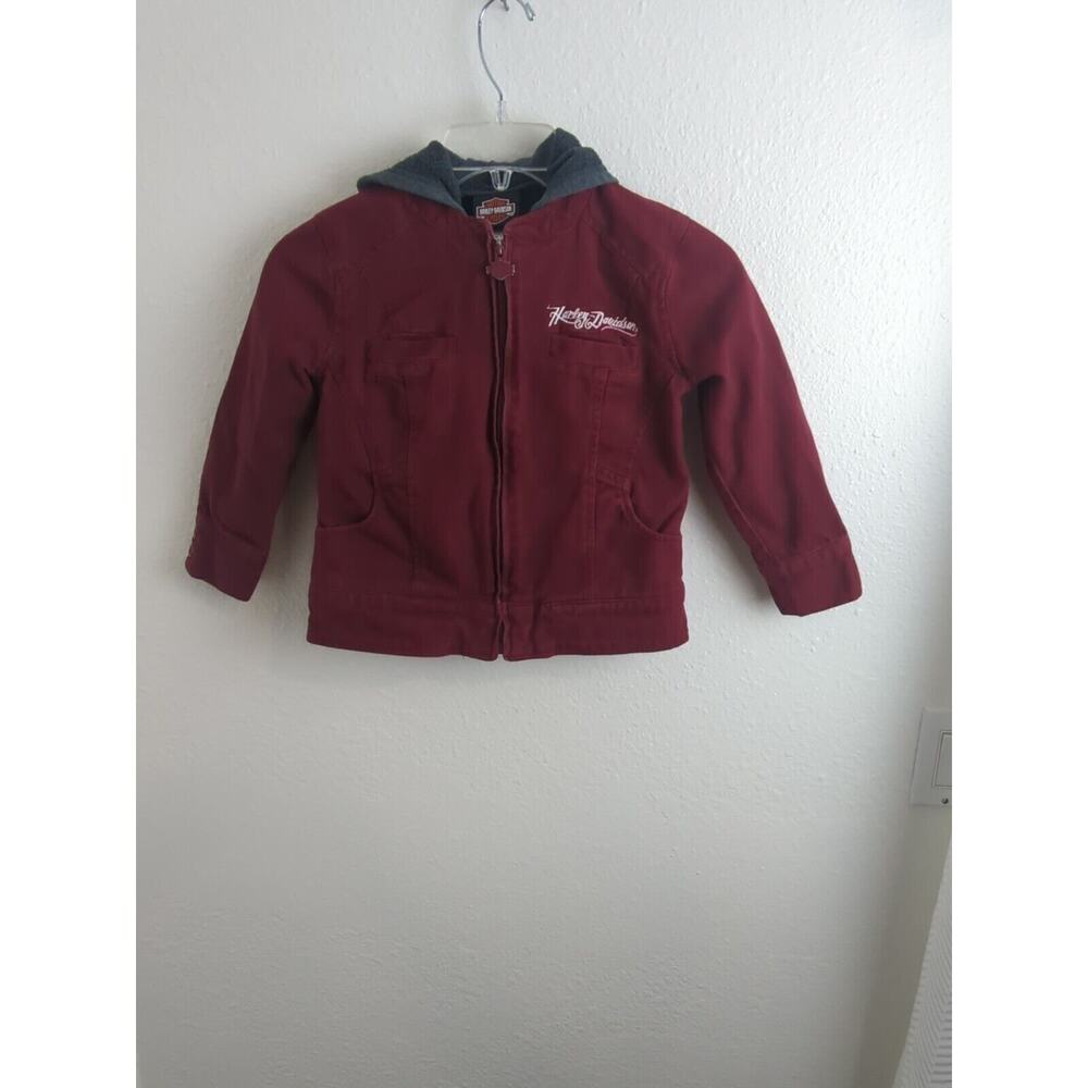 Harley Davidson For Girls Size 5 Burgandy Canvas Coat W/Removable Liner 118293